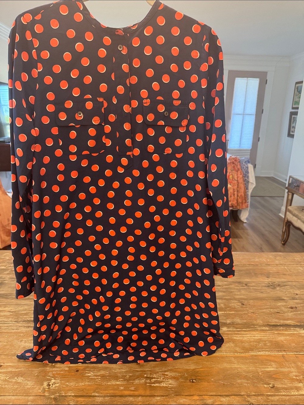 Navy Dress with Red Polka Dots
